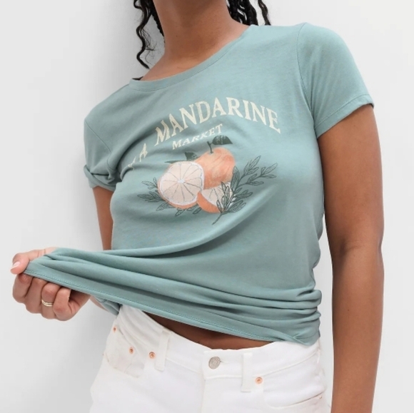 GAP graphic tee tshirt crew neck short sleeve teal turquoise blue peach XL - Picture 1 of 8